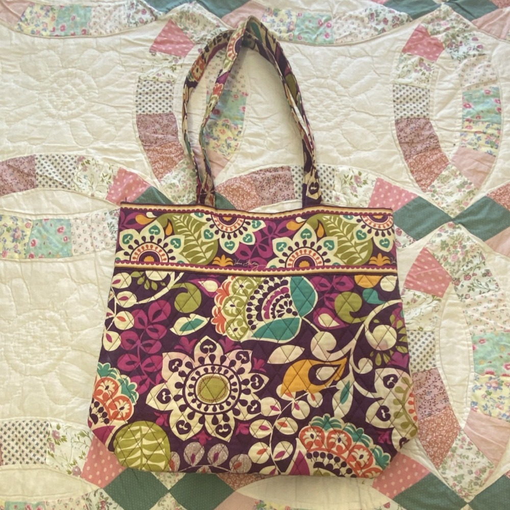 Vera Bradley Large Floral Tote Bag Purple Multicolor Shoulder Strap